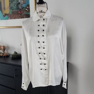 Vintage Louis Feraud Women's Long Sleeve White Blouse